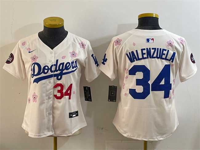 Womens Los Angeles Dodgers #34 Fernando Valenzuela Cream 2025 Tokyo Series Limited Stitched Jersey->mlb womens jerseys->MLB Jersey